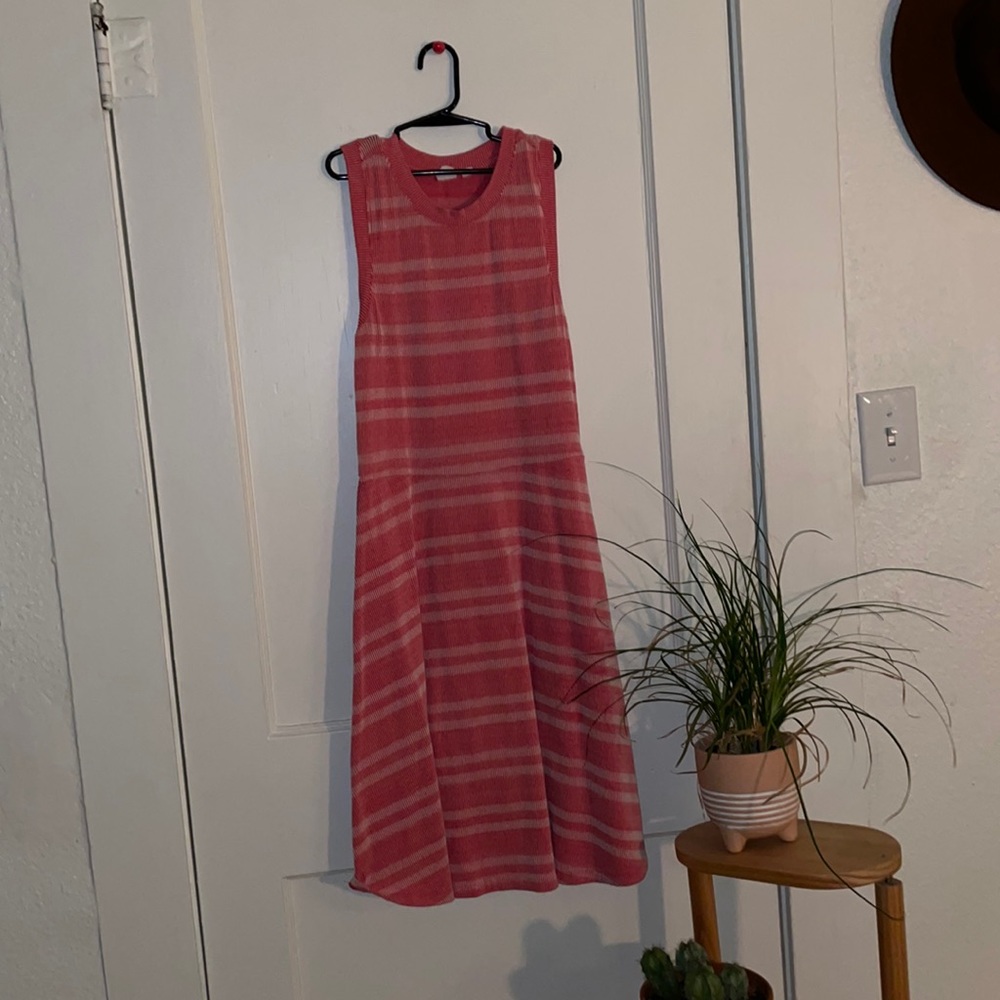 Coral Dress with White lines